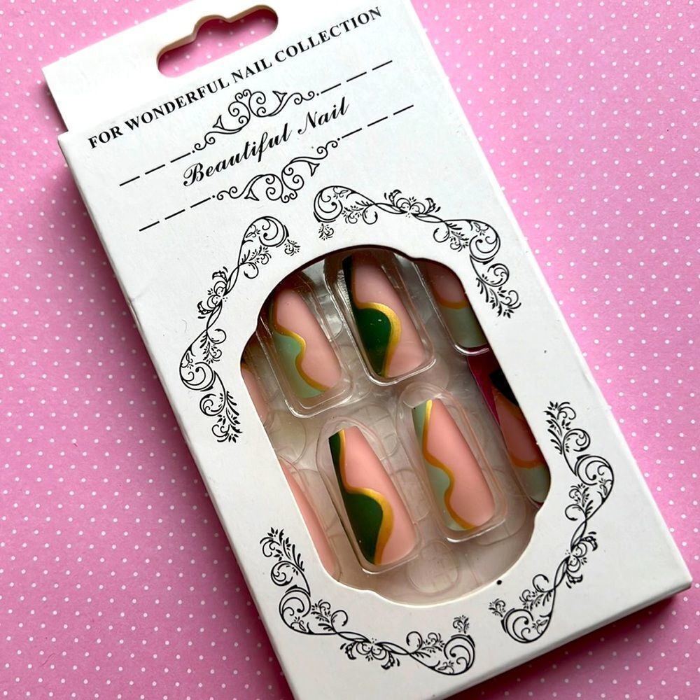 Beautiful Nail Abstract Pink and Green Artificial Nails